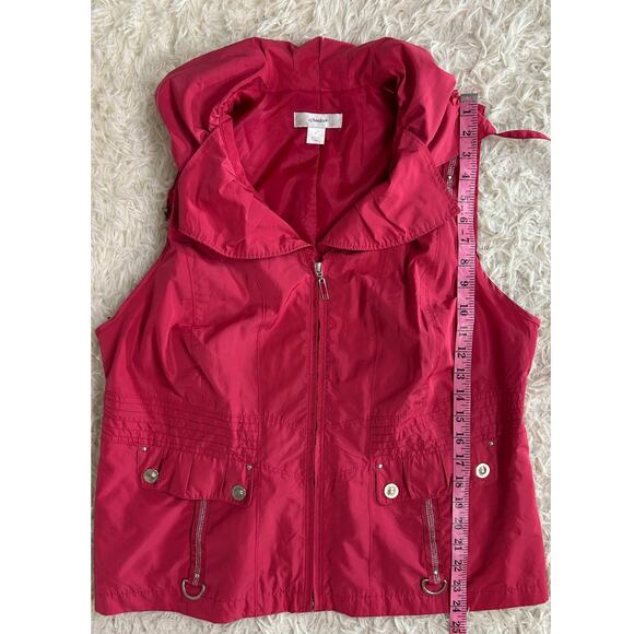 CJ Banks Women's Size X (14W)Pink Ruffle Drawstring Collar Zip Up Vest #0494 - Picture 12 of 13
